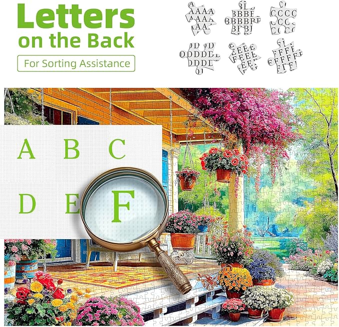 1000 Piece Jigsaw Puzzle for Adults Colorful Garden Vibrant Porch Scene, Puzzles with Letters on Back Adult Puzzles for Game Night (27.6" x 19.7")