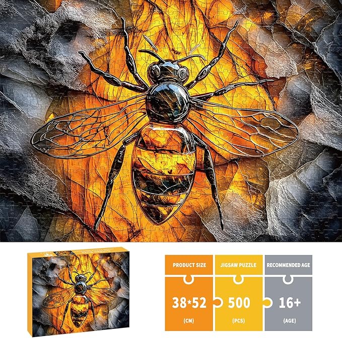 500 Piece Puzzles for Adults, Bee Jigsaw Puzzles 500 Pieces - Golden Buzz, Impossible Puzzle for Home Decor for Wall Decor, Finished Size 20.47 * 14.96”, with 1:1 Poster, Letter on The Back