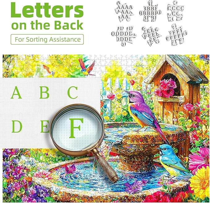 500 Piece Jigsaw Puzzle for Adults Spring Garden Scene with Colorful Birds, Birdhouse & Fountain, Large Piece Relaxing Puzzles Adult Puzzle Gift (23x15 Inch)
