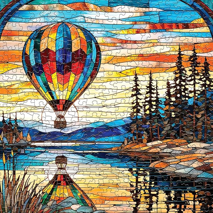 Springbok Balloon Reflections 500 Piece Jigsaw Puzzle for Adults - Stained Glass Hot Air Balloon - Unique Cut Pieces - Made in USA