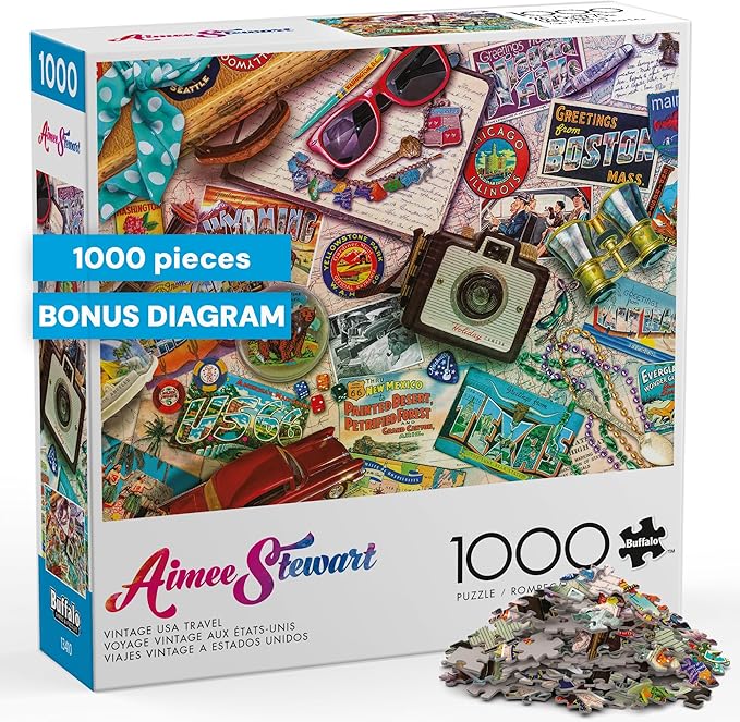 Ceaco - 1000 Piece Aimee Stewart Vintage USA Travel Jigsaw Puzzle Challenging and Colorful Puzzle for Adults – Precision-Cut Pieces, Beautiful Artwork, and Hours of Relaxing Fun