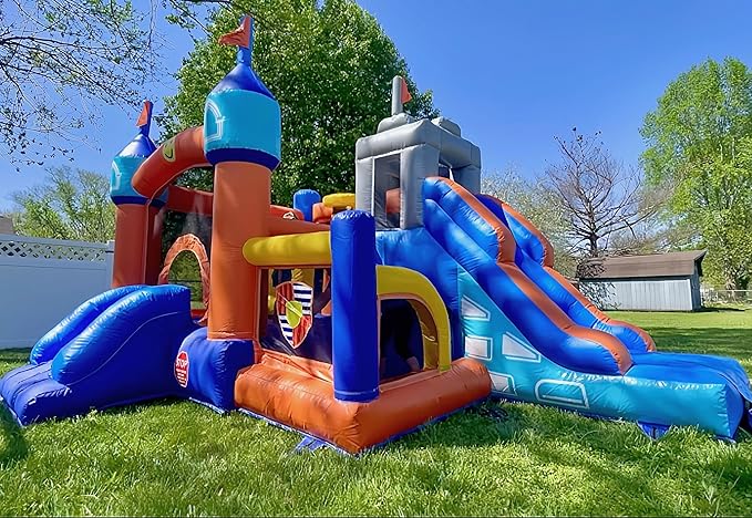 16FT Commercial Bounce House with Blower, 100% PVC Inflatable Jumper Bounce House with 2 Slides, Ball Pit, Tunnels, Climbing, 6 in 1 Bounce House Obstacle Course 16x12x10ft