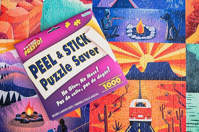 (2 Pack)Puzzle Presto! Peel & Stick Puzzle Saver: The Original and Still The Best Way to Preserve Your Finished Puzzle! 12 Adhesive Sheets and 4 Adhesive Hangars. Preserve Two1000 Piece Puzzles! Multi