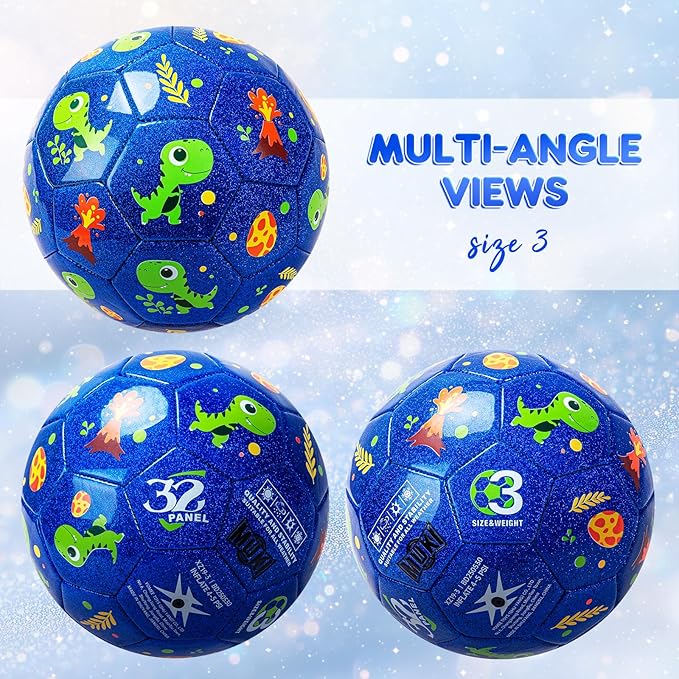 Soccer Ball Size 2 Size 3 Size 4 For Toddlers Kids Ages 1-3 3-8 8-12 - Glitter Unicorn Dinosaur Design - Sports & Outdoors Ball with Pump Deflated - Gift for Girls Boys Children Youth School Birthday