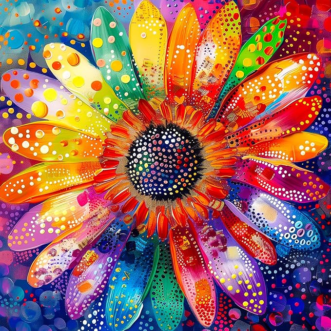 Bgraamiens Puzzle-Colorful Rainbow Pointillisme Gerbera Flower Jigsaw Puzzle 1000 Pieces Puzzles for Adults,Flower Artwork for Adults,Color Challenging Puzzle
