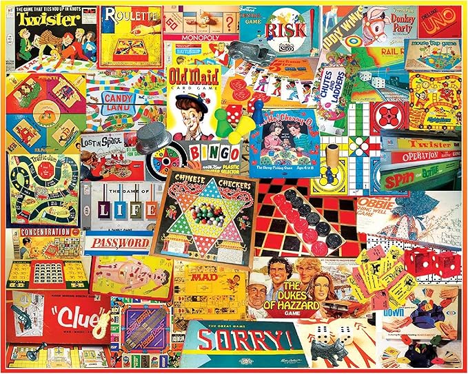 White Mountain 1000 Piece Jigsaw Puzzle Nostalgic Board Games Collage Puzzles with Large Pieces Gift for Adults and Family 24"x30" - The Games We Played