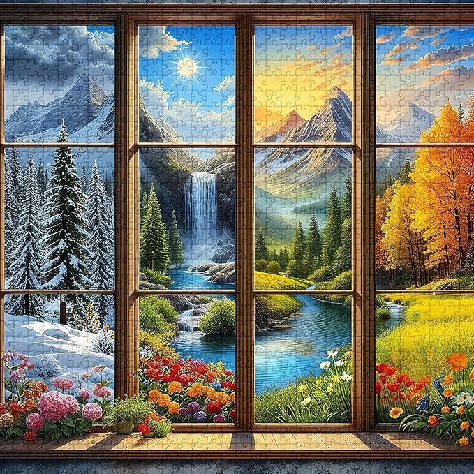 PICKFORU Season 1000 Piece Puzzle for Adults, A Year in a View Jigsaw Puzzles, Nature Art Mountain Scenery Puzzle as Wall Decor