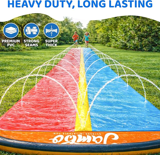JAMBO Premium 18Ft Budget Slip Splash and Slide, Heavy Duty Water Slide with Advanced Sprinkler System, Backyard Waterslide, Splash Mat, Outdoor Water Toys n Slides for Kids