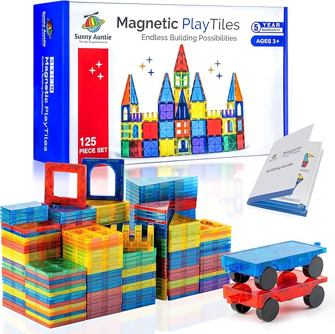 Magnetic Tiles 125 PCS XL Set with Storage Bag – Magnetic Building Tiles for Kids Ages 3-8, STEM Magnet Construction Toy for Boys & Girls