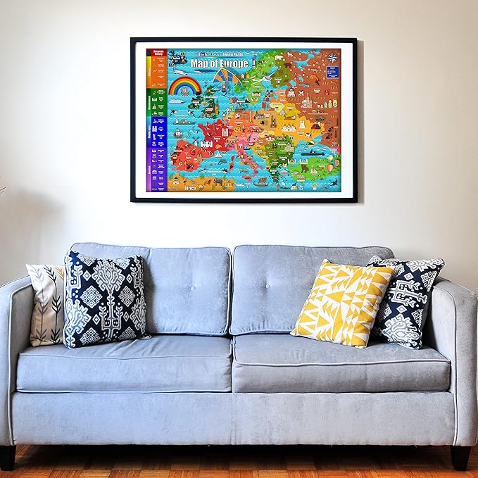 Think2Master Colorful Map of Europe 250 Pieces Jigsaw Puzzle. Great Puzzle for Adults & Seniors Easier to Handle Larger Pieces. Size: 14.2” X 19.3”
