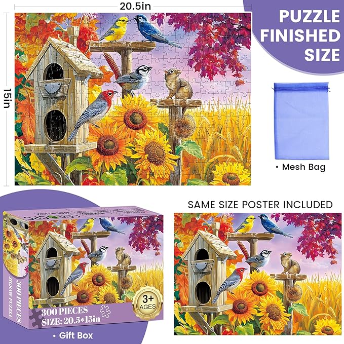 Jigsaw Puzzles 300 Pieces for Adults,Farm Birds Puzzle for Adults Kids Seniors,Recycled Cardboard Large Piece Puzzle 300 Piece,Family Activity Great Gift for Family Friends 20.5 * 15 in