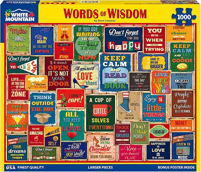 White Mountain 1000 Piece Jigsaw Puzzle Inspirational Quote Collage Puzzles with Large Pieces for Adults and Family 24"x30" – Words of Wisdom