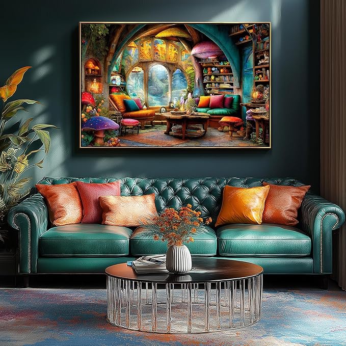 MINIWAN Cozy Dark Cottagecore Mushroom Fairy House Living Room Puzzles for Adults 1000 Pieces, Enchanted Treehouse Interior Jigsaw Puzzle, Gift for Fantasy Cottage Lovers 27.5x19.7 Inch