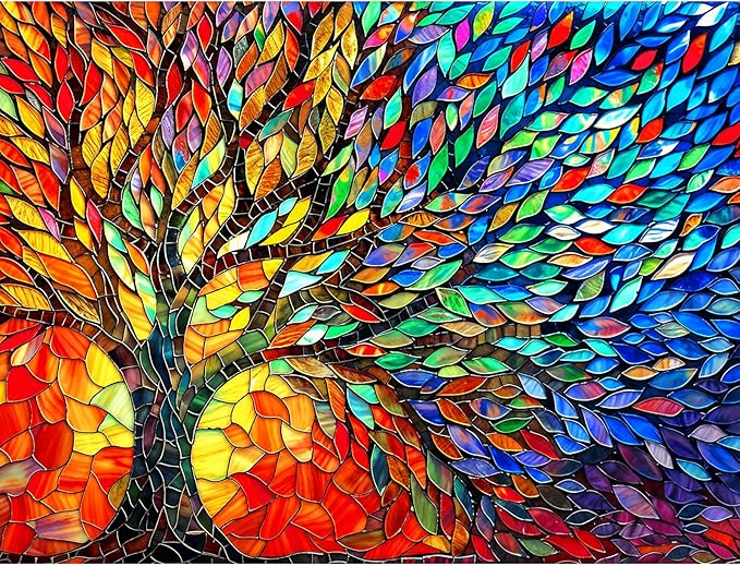 Tree of Life 500 Piece Puzzles for Adults Mosaic Stained Glass Jigsaw Puzzles Colorful Puzzles for Adults 500 Pieces with Letters on Back Impossible Hard Difficult Challenging Family Puzzles