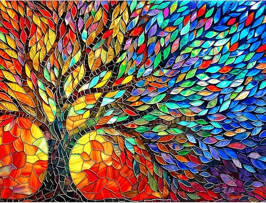 Tree of Life 500 Piece Puzzles for Adults Mosaic Stained Glass Jigsaw Puzzles Colorful Puzzles for Adults 500 Pieces with Letters on Back Impossible Hard Difficult Challenging Family Puzzles