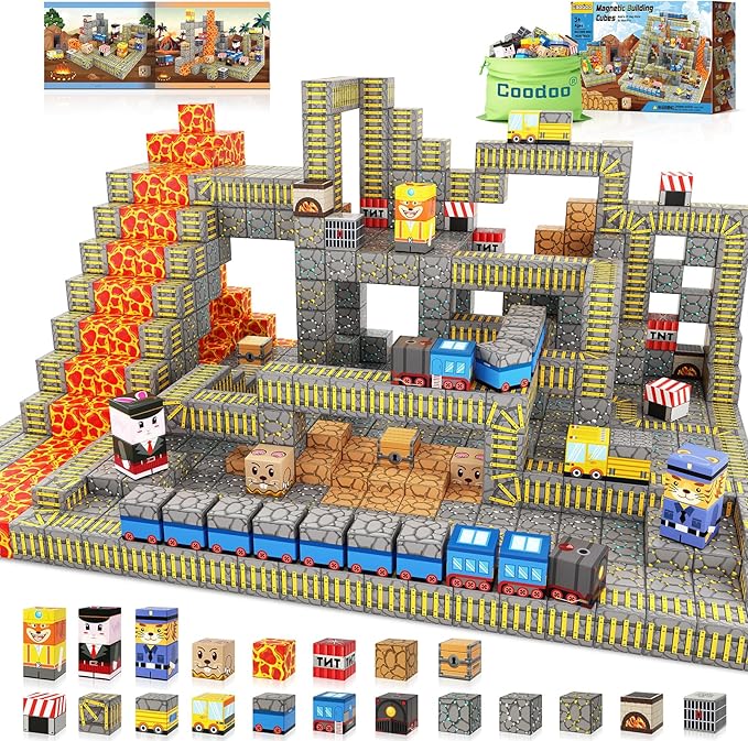 Coodoo Magnetic Blocks - Build Mine Magnet World Mine Train Track Set, Magnetic Building Blocks Toddler Toys STEM Sensory Outdoor Toys for 3+ Year Old Boys & Girls, Kids Toy for Ages 4-6 6-8 5-7
