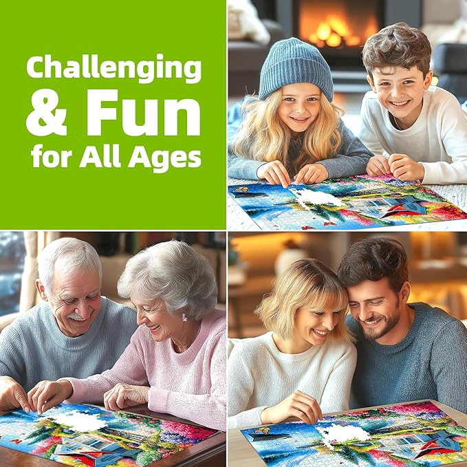 Puzzles for Adults 1000 Pieces, Lakeside Villa Impossible Hard Difficult Challenging Puzzles for Adults, Landscape Jigsaw Puzzle for Family Games Gift, 27.5 x 19.7 inch
