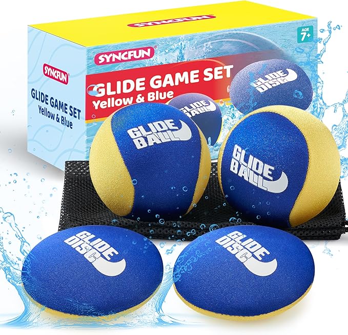 SYNCFUN 4 Pcs Skip Water Balls,Splash Water Bouncing Balls with Mesh Bag, Beach Toys for Kids, Pool Toys for Friends and Family, Fly Swimming Game Adults, Boys,Teens, Great for All Ages
