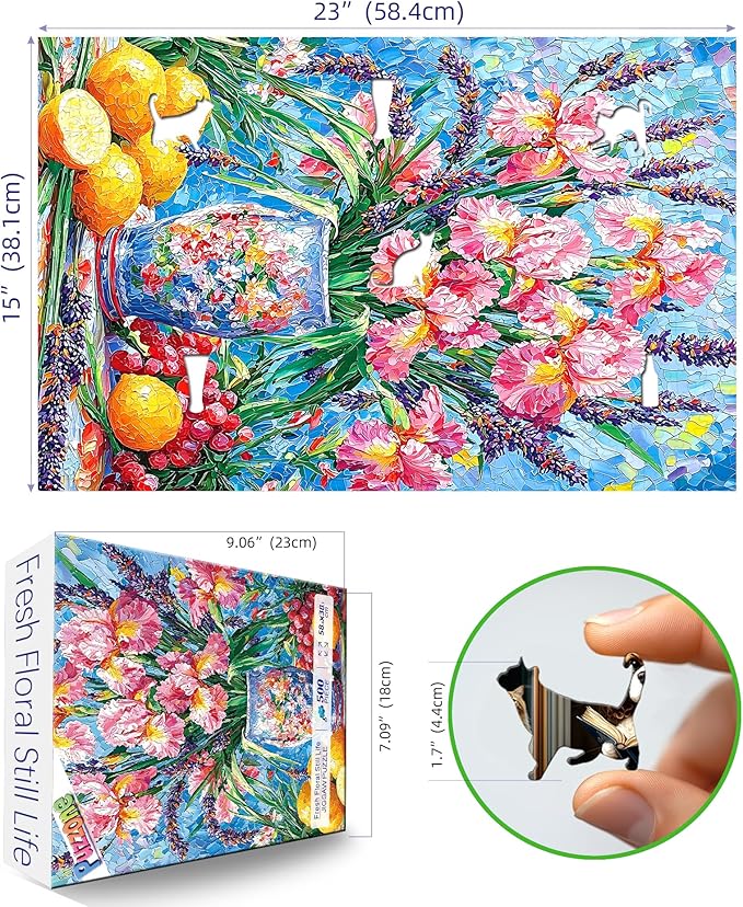 Colorful Floral 500 Piece Jigsaw Puzzles for Adults Vintage Vase with Iris Flower Still Life Art Puzzles with Letters on Back Perfect for Family Seniors Game Nights Adult (23”x15”)