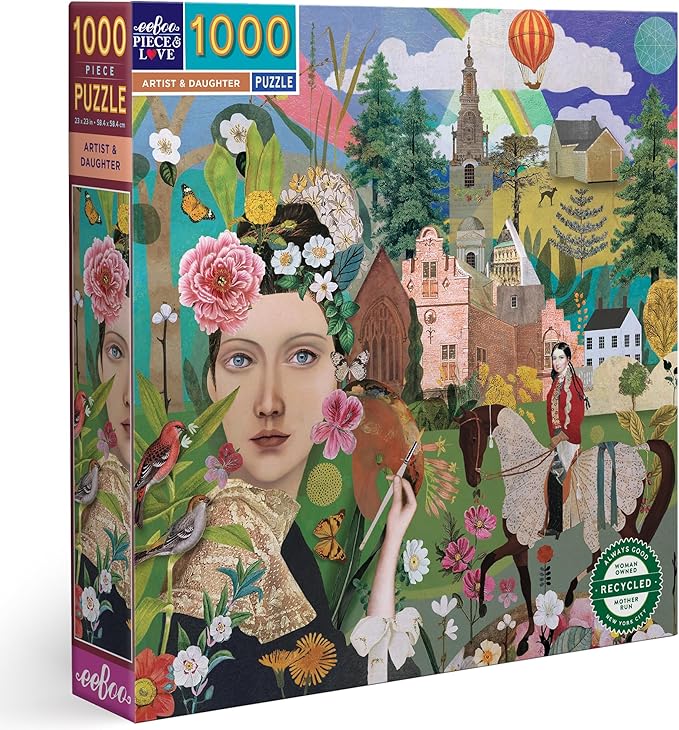 eeBoo Piece & Love: Artist & Daughter - 1000 Piece Puzzle - Adult Square Jigsaw, 23x23, Includes Image Reference Insert, Glossy Pieces