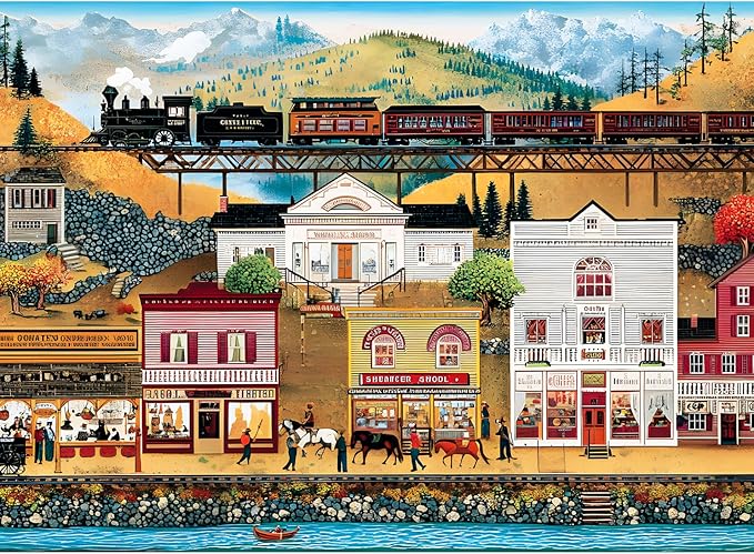 500 Pieces Puzzle for Adults, Retro Train Jigsaw Puzzles for Adult, Countryside Town Jigsaw Puzzle 500 Pieces for Adults Seniors, Challenging Game Home Decor Birthday Gift Toy 20.5 * 15 in