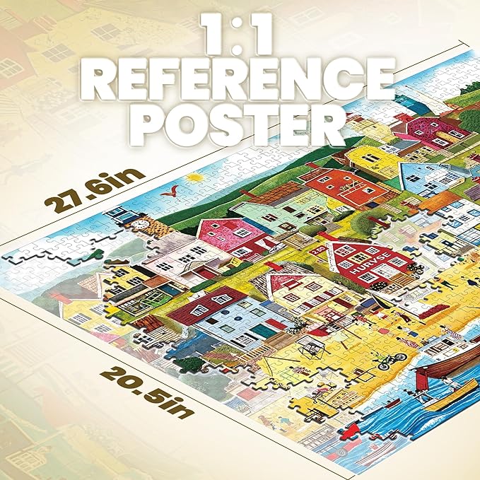 Puzzles for Adults 1000 Pieces - Jigsaw Puzzles Seaside City Beach - 1000 Pieces Puzzles with Letters on Back - Puzzle for Fun Game Nights 27.6x20.5 inch, 1:1 Poster