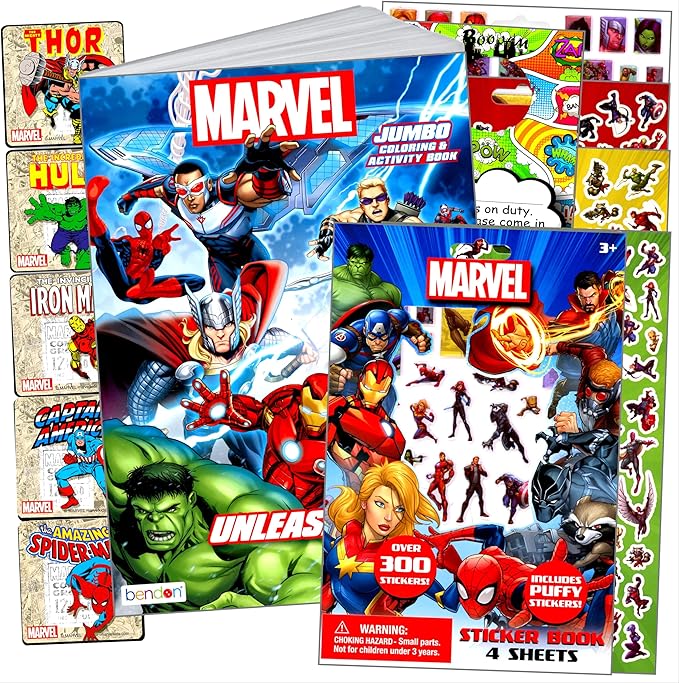 Bendon Avengers Coloring Book Set with Avengers Stickers, Coloring Pages, Reward Sticker Set, and Superhero Door Hanger (Avengers Classic)