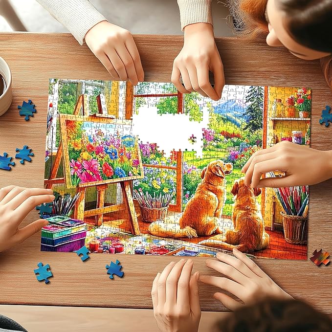 500 Piece Puzzles for Adults, Flower Garden Art 500 Piece Jigsaw Puzzles with Dogs for Home Decor and Relaxation Party Challenging Game Gifts Decoration (23 x 15 Inch)