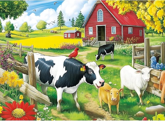 300 Pieces Jigsaw Puzzles for Adults, Pasture Cows Puzzle for Adults Children Seniors, Brid Puzzle 300 Pieces, Gift for Birthday, Home Decor, Fun for Family Entertainment(20.5 * 15 Inch)