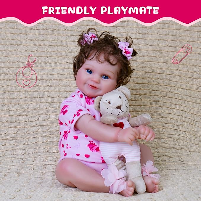 EKOKIZ Lifelike Reborn Baby Dolls Girl, 20-Inch Realistic Baby Doll with Hair Baby Doll That Looks Real Cloth Body Newborn Girl with Complete Accessories for Kids 3+, Lovely& Pretty Girls