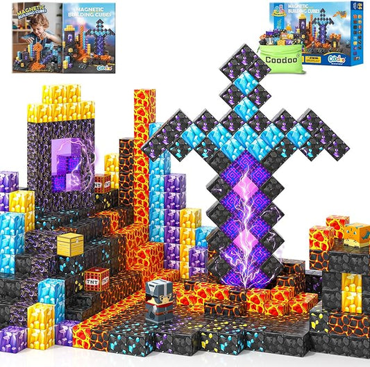 Coodoo Magnetic Blocks - Build Mine Magnet World Magic Sword Portal Set, Building Toys Magnetic Tiles for Kids 3+, Classroom Must Haves Sensory Toddlers Toys Kids Games Boys & Girls 3-5 5-7