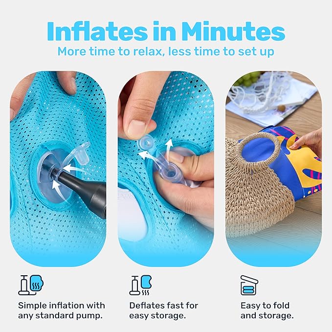 SLOOSH Inflatable Pool Floats Lounger - XL Fabric Covered Pool Mat Floaties for Adults, Ultra Comfort Water Floating Lounger with Headrest for Beach Lake Swimming Pool Float Raft 68"X34"