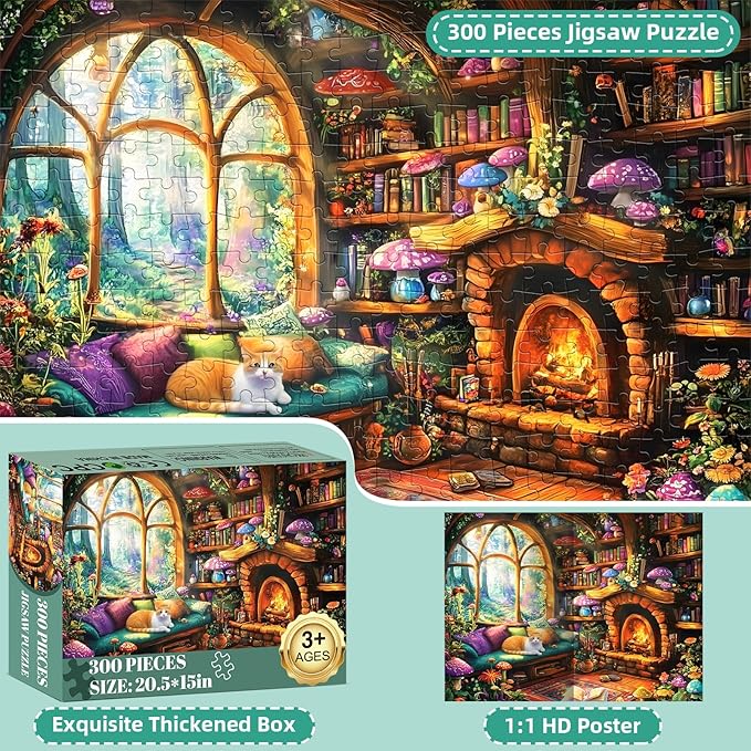 300 Pieces Puzzle for Adults,Winter Warm Mushroom House Puzzles for Adults Teens,Large Pieces Puzzles for Kids Ages 8-12,Challenging 300 Pieces Puzzle for Family,Great Gift for All Ages,20.5 x 15 in