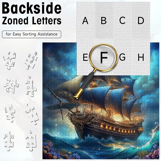 1000 Pieces Jigsaw Puzzles for Adults, Pirate Ship Ocean Adventure Puzzle with Letters on Back, 22.8×22.8 Inch Hard Difficult Challenging Adult Puzzle for Gift & Home Decor