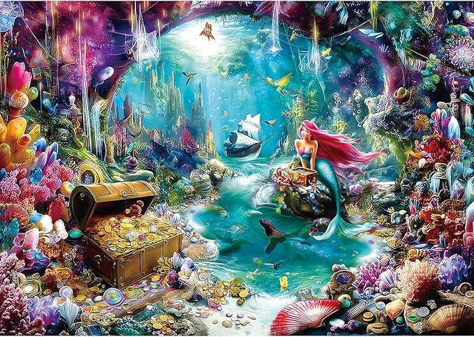Magical Mermaid Realm 1000 Piece Puzzle for Adults, Fun Puzzles for Adults 1000 Pieces with HD Print & Poster, 27.5 * 19.7 in Dust Free, for Gifts Halloween Christmas Family Games Lovers