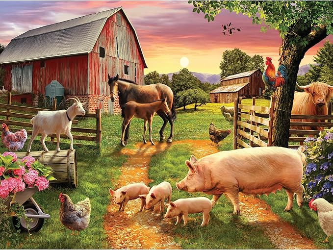 Playful Day at The Farm 750 Piece Jigsaw Puzzle for Adults by Sharon Steele – 27x20 Inch Whimsical Country Farm Scene from KI Puzzles – Challenging, Hard and Difficult Puzzle Gift for Puzzle Lovers