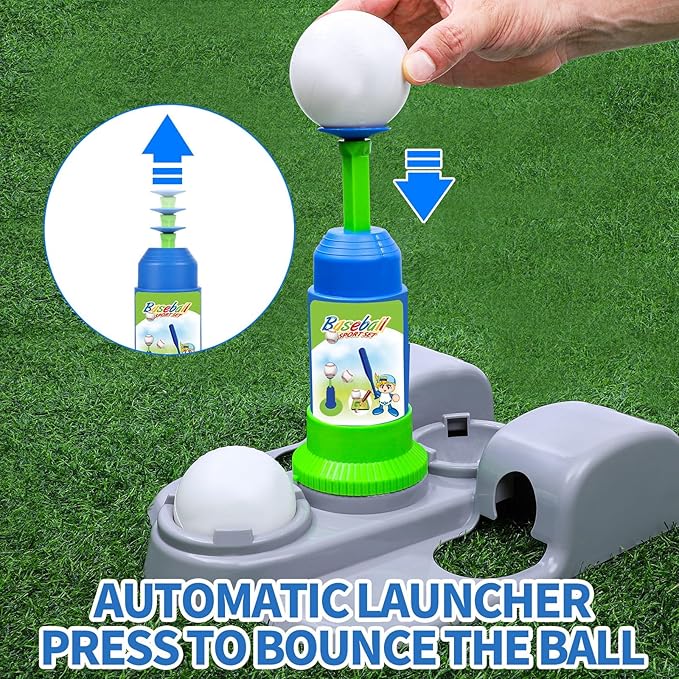 T Ball Set for Kids 3-5 5-8, Toddler Baseball Tee Ball Set for Boys Tball Set with 6 Balls, Batting Tee, Baseball Bat, Pitching Machine, Glove T Ball Stand Stocking Stuffers for Kids
