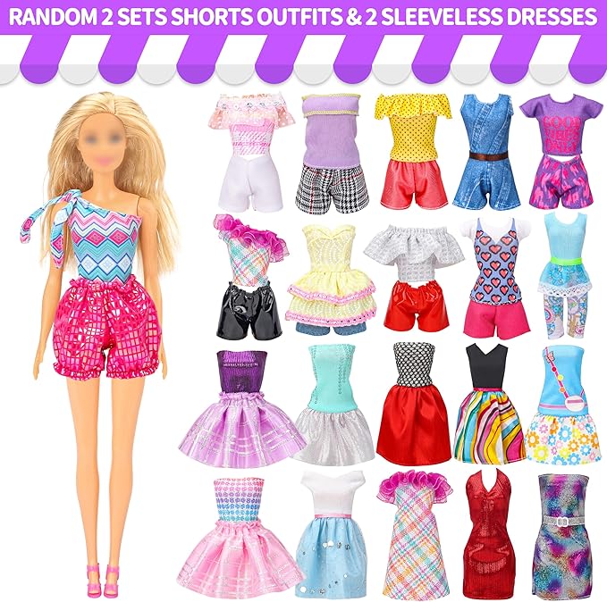 Style Shine 90 Pcs Doll Clothes and Accessories,2 Wedding Gowns 2 Evening Dresses 6 Fashion Dresses 4 Set Casual Outfit Top and Pant 2 Swimsuit,20 Hanger 10 Shoe 41 Accessories Toys for Girls Kid Gift