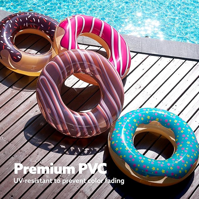 Sloosh 4 Pack Inflatable Pool Floats, Pool Tube Rings, Swim Tubes, Floaties Toys, Beach Swimming Party Toys for Kids and Adults