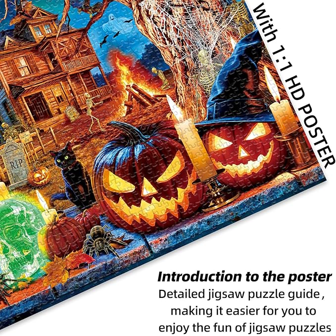 Sutinban Halloween Puzzle 1000 Pieces for Adults, Horror Skull Pumpkin Head Halloween Haunted House Jigsaw Puzzles 1000 Pieces Family Game, Holiday Party Gifts Puzzles for Teenages & Kids & Adults