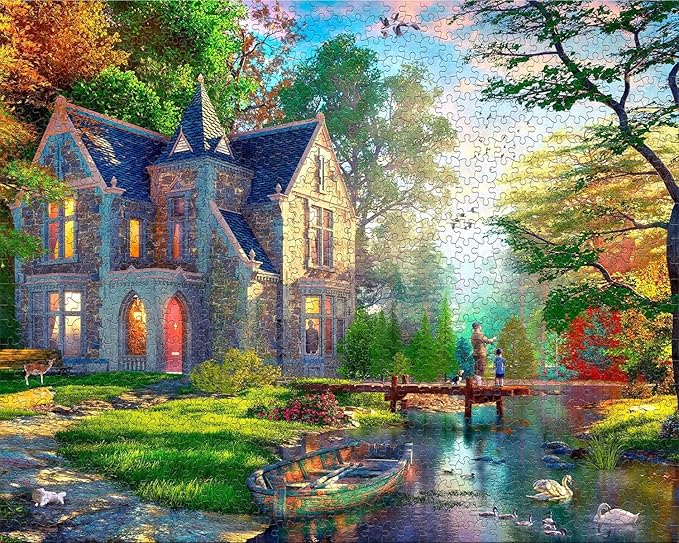 Ceaco - Gothic Fishing Lodge - 1000 Larger Sized Piece Jigsaw Puzzle - Colorful Puzzle for Adults – Precision-Cut Pieces, Beautiful Artwork, and Hours of Relaxing Fun