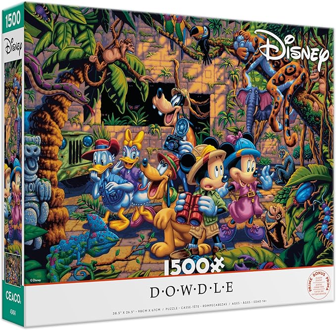 Ceaco - Disney - Dowdle - Mickey and Friends Exploring the Jungle - 1500 Piece Puzzle for Adults - Challenging and Perfect for Game Nights - Finished Puzzle Size 38.5 x 26.5