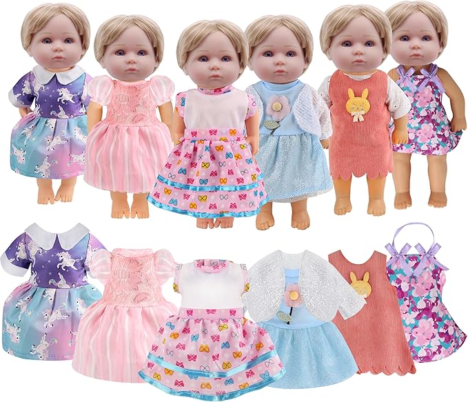 6 Sets Doll Clothes for 10-12 Inch Dolls - Princess Dresses, Gowns, Swimsuit & Outfits for Baby Alive & Similar Dolls, Cute Toddler Girl Boy Gift Accessories (Pink/Colorful)