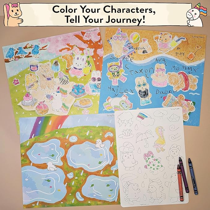 Seasonal Splendor Color Your Own Storytelling Sticker Kit – Coloring Your Own Stickers DIY Set for Kids 4-10 – 8 Hand-Drawn Seasonal Scenes – Designed & Assembled in USA