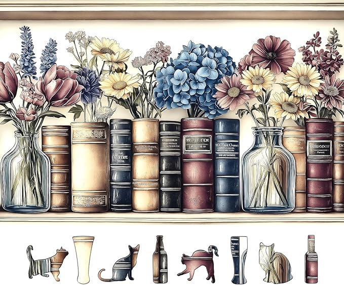 500 Piece Puzzles for Adults, Wildflower Vintage Book Collection and Flowers Jigsaw Puzzle for Adults, Family, Decoration, Party Game, Finished Size 23" x 15"