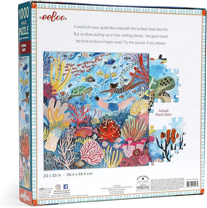 eeBoo 1000 Piece Puzzle - Coral Reef Jigsaw Puzzle for Adults, Square 23" x 23" Made with Recycled Board & Vegetable-Based Ink