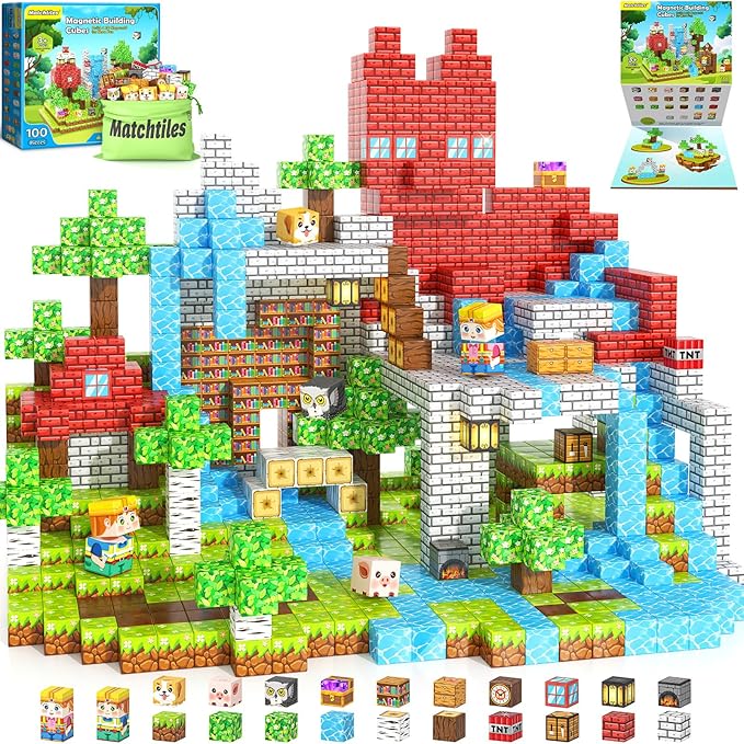150 PCS Magnetic Blocks - Mine Magnet World Building Toys for Kids Ages 5-7 6-8 8-12, STEM Magnetic Building Blocks Kids Sensory Toys Games, Present for 3+ Year Old Boys and Girls