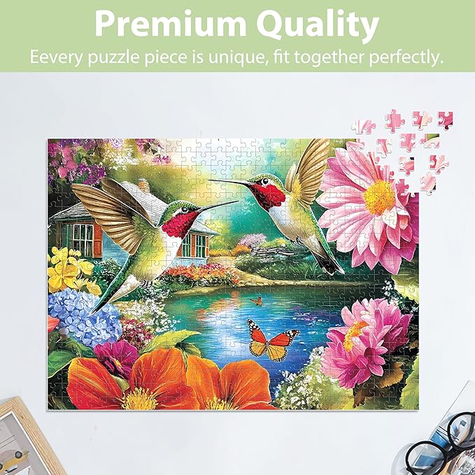 500 Pieces Puzzles for Adults Puzzle Hummingbird Flower Jigsaw Puzzles 500 Piece for Seniors, Letters on Back Challenging Toys Great Gift for Family Friends 20.5 x 15 in