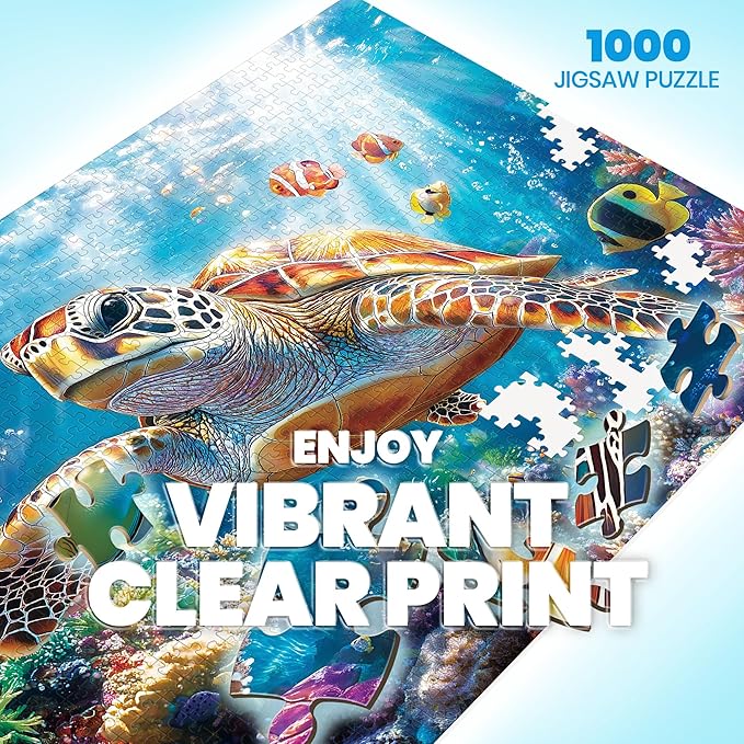 Puzzles for Adults 1000 Pieces- Sea Turtle Puzzle 1000 Piece, Challenging Ocean Jigsaw Puzzles with Letter on Back, Gifts for Adults, Stress Relief, Birthday & Game Night with Guide Poster