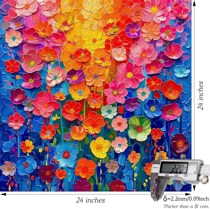 Jigsaw Puzzles for Adults 1000 Pieces,Colorful Flower Wall Puzzles for Adults, Painting Floral Art,Gradient Rainbow Flowers Wall Decoration